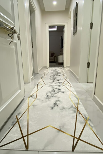 CENTER AVM Beyaz Gold Halı Yolluk Makinede Yıkanabilir Halı Kaymaz Taban Halı
