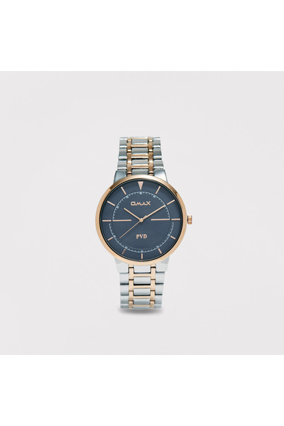 Omax Men's Silver & Gold Stainless Steel Strap Analog Wristwatch - 00RNS005N004