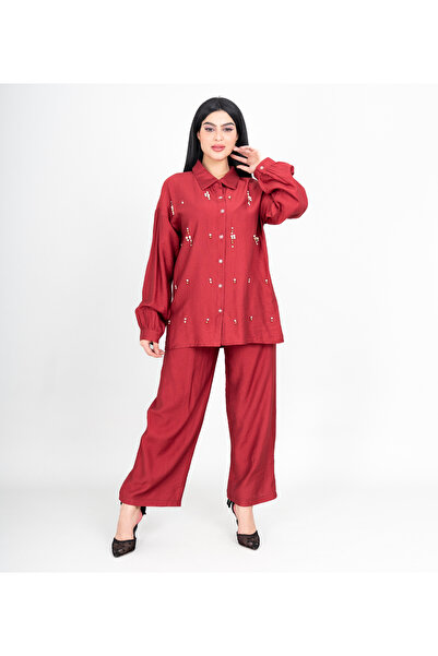 IKKXA Modern Two-Piece Outfit Blouse and Pants Crystal Details