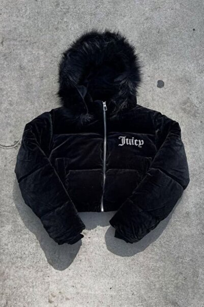 Karakedi Hooded Fur Detail Juicy Short Black Coat