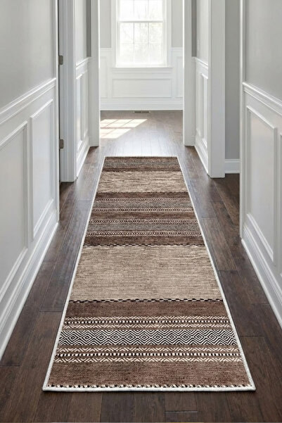 CENTER AVM Kahverengi Halı Yolluk Makinede Yıkanabilir Halı Kaymaz Taban Halı