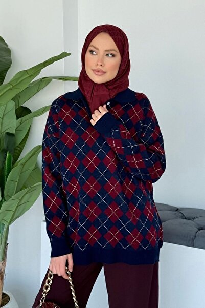Sezi Moda Giyim Violet Baklava Pattern Sweater