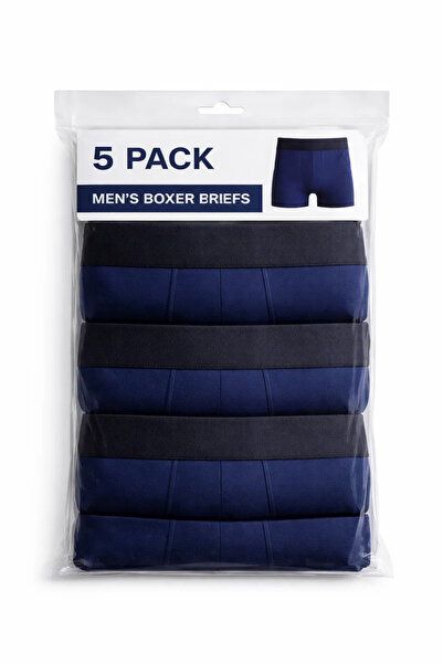 MATERIAL Boxeri pentru bărbați, din bumbac elastic, albastru marin, pachet de 5
