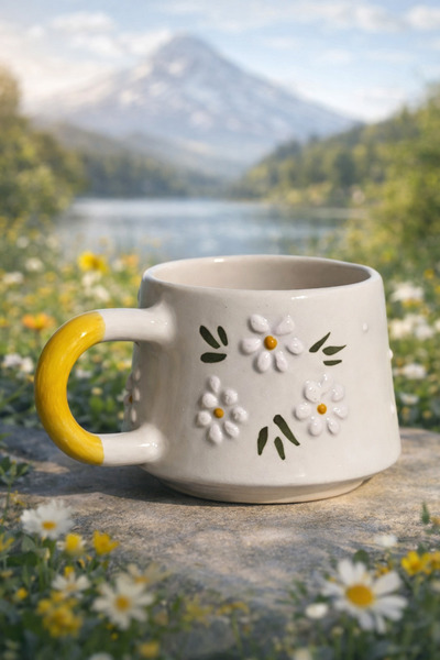 ValoriaHome Sarı Kulplu Porselen Kupa | Minimal Tasarım Kahve ve Çay Kupası