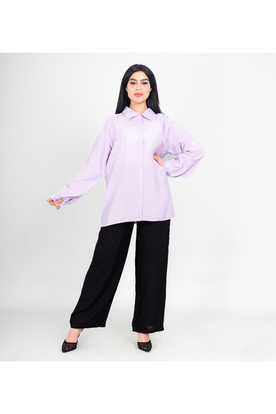 IKKXA Modern Two-Piece Outfit Shirt and Black Pants Crystal Details