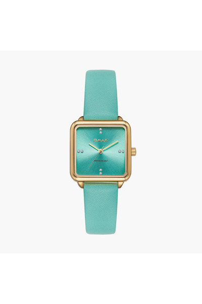 Omax ساعة نسائية زرقاء تناظرية بقطر 28 مم وسوار جلدي | UT-BS008GTTS