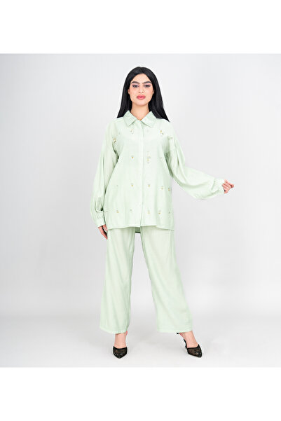 IKKXA Modern Two-Piece Outfit Blouse and Pants Crystal Details