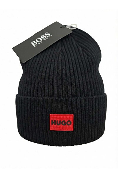 HUGO Caciula striata din amestec de lana, Unisex, One Size, Negru