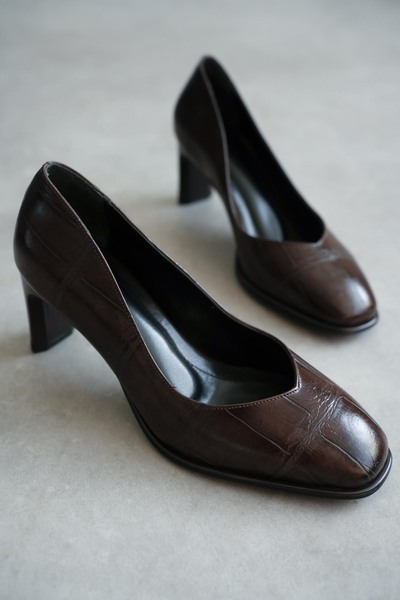 CİMİLİ SHOES Women's Leather Crocodile Heeled Shoes 6 cm Black