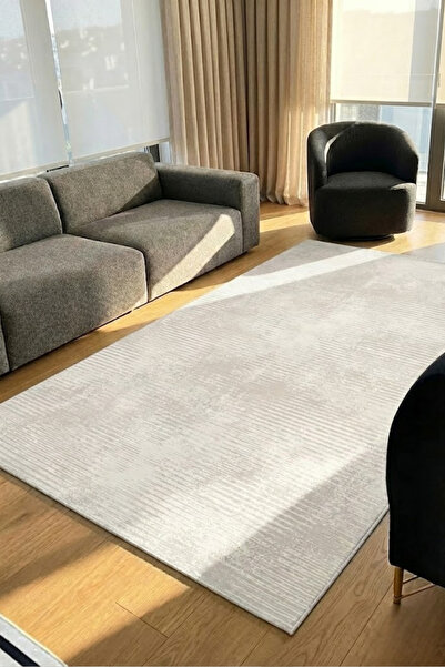 CENTER AVM Krem Halı Salon Halısı Makinede Yıkanabilir Halı Kaymaz Taban Halı
