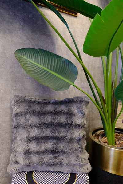 DEKOMOD Plush Puffy Decorative Pillow Cushion Cover Fluffy Bubble Anthracite ...