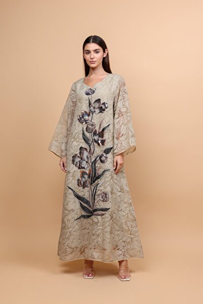 IKKXA جلابية أنيقة مزينة بالترتر والزهور