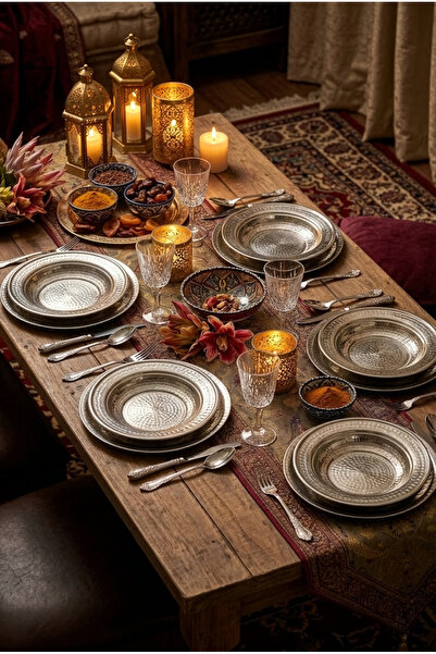 YUNUSOĞLU HOME طقم أواني طعام وتقديم تقديم مكون من 12 قطعة من المعدن المطروق ...