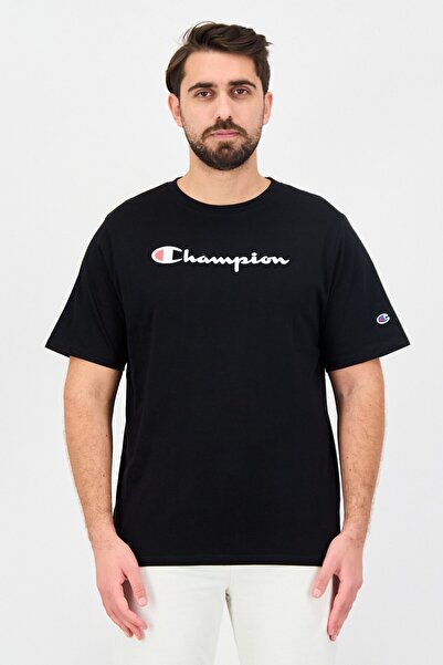 Champion تي شيرت رجالي رياضي بأكمام قصيرة مناسب للخارج، أسود