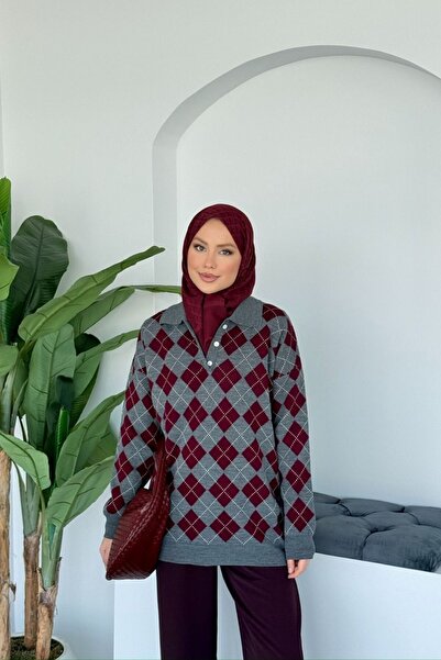 Sezi Moda Giyim Violet Baklava Pattern Sweater