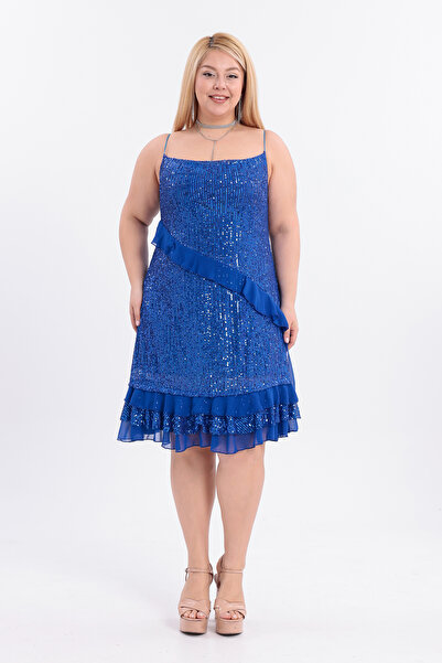 IŞILTI Stylish Special Design Sequined Asymmetrical Cut Rope Strap Lined Fish...