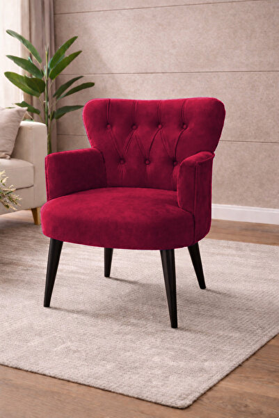 WATERYBROOK Modern Babyface Kumaş Berjer Koltuk – Ahşap Siyah Ayaklı | BORDO