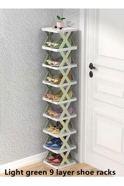 BLOOMING TIME 1-Piece 9 Tier Shoe Rack/Multi-Layer Shoe Rack Light Green