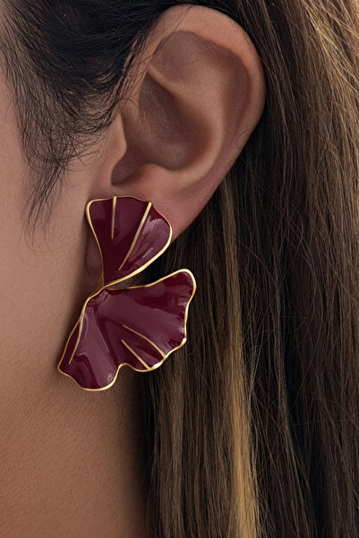 Glaren Modern Tasarım Bordo Renk Kadın Küpe