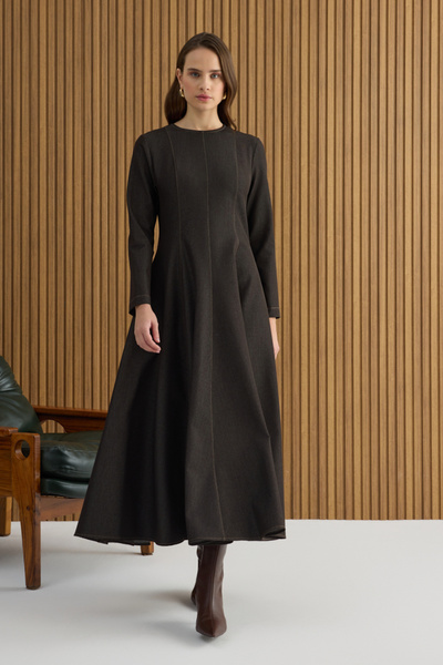 Aker Kahverengi Denim Görünümlü Elbise