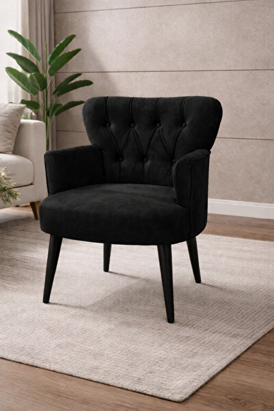 WATERYBROOK Modern Babyface Kumaş Berjer Koltuk – Ahşap Siyah Ayaklı | SİYAH