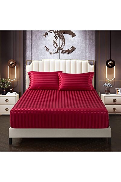 OEM Fitted Sheet, 160 x 200 cm, 30 cm Corner, Wine Red, Satin, Large, Plain S...