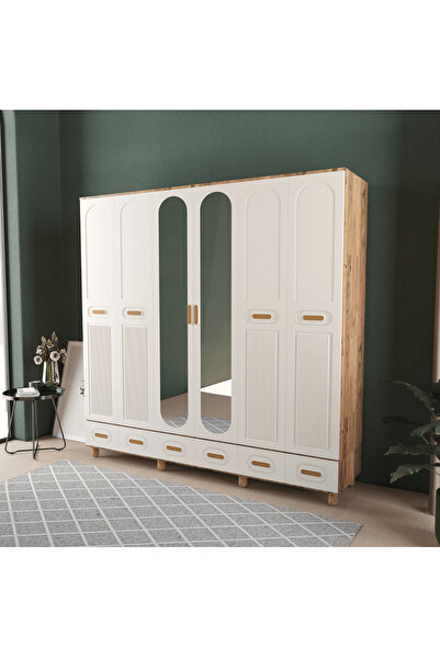 Teen & Bright PERA 6 KAPAKLI ÇEKMECELİ GARDIROP - MDF KAPAK