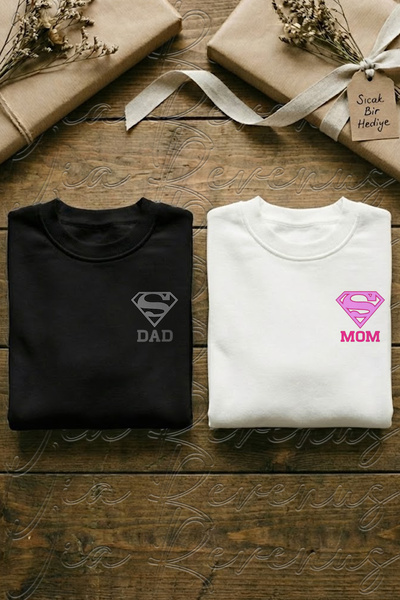 Vordevia Super Dad and Super Mom Printed Unisex Oversized Crew Neck Sweatshir...