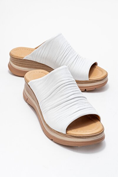 PASSAGE SHOES Women's Genuine Leather Daily Slippers 6339 White