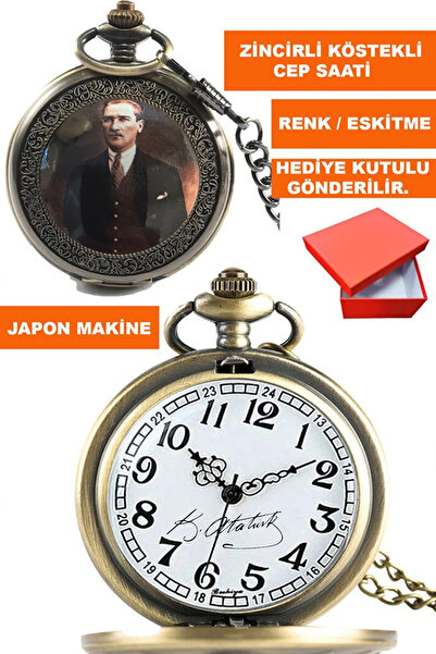 COBRA Kemal Ataturk Visual and Signed Silver Color Chain Fob Pocket Watch Acs...