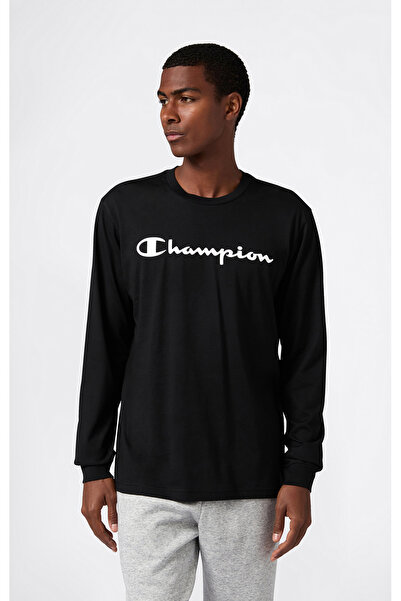 Champion Script Shop Long-Sleeve Tee Siyah Erkek Tişört - 221815-KK001