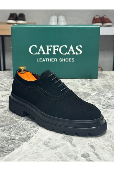 Caffcas Hakiki Deri Siyah Süet Oxford Günlük Erkek Ayakkabı 1405-41
