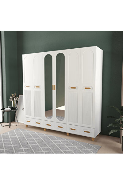 Teen & Bright PERA 6 KAPAKLI ÇEKMECELİ GARDIROP - MDF KAPAK