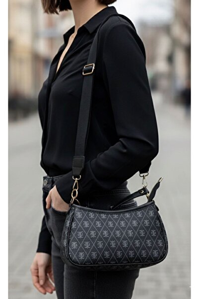 ÇANTA Siyah Logolu Monogram Kadın Omuz Ve El Çantası
