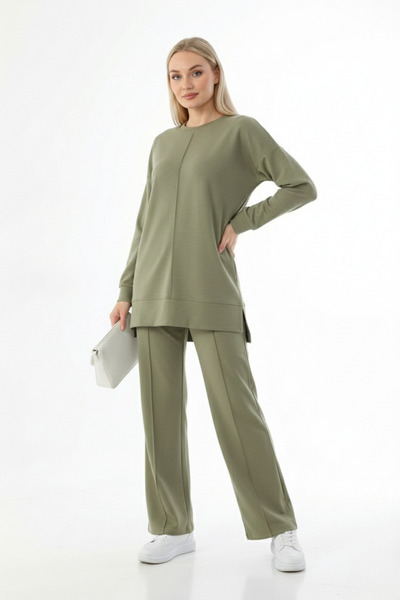 ABAY GİYİM Women's Modal Fabric Two-Piece Set Relaxed Fit Long Sleeve Blouse ...