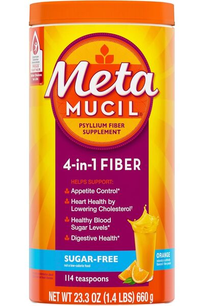 Metamucil ألياف، مكمل غذائي من ألياف السيليوم 4 في 1، مسحوق خالٍ من السكر، مش...