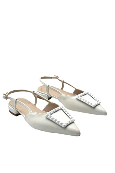 KİNDEP Closed Toe Short Heeled Casual Women's Shoes White