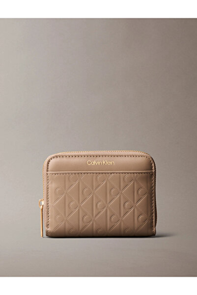 Calvin Klein Emblem Aop Embossed Zip Around Women's Beige Wallet