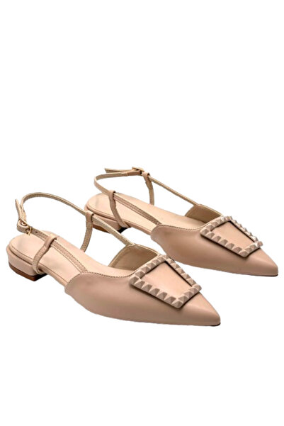 KİNDEP Closed Toe Short Heeled Casual Women's Shoes Beige