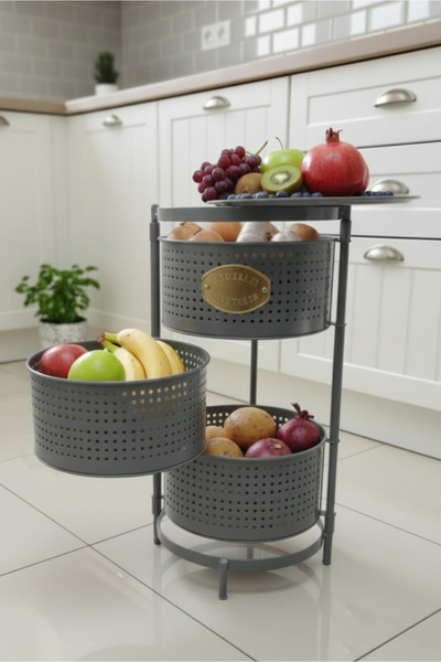 Orvila 3 Katlı Tepsili Metal Sebzelik Açılır Metal Patates Soğan Meyvelik Sep...