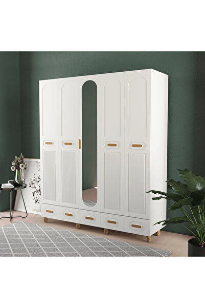 Teen & Bright PERA 5 KAPAKLI ÇEKMECELİ GARDIROP - MDF KAPAK