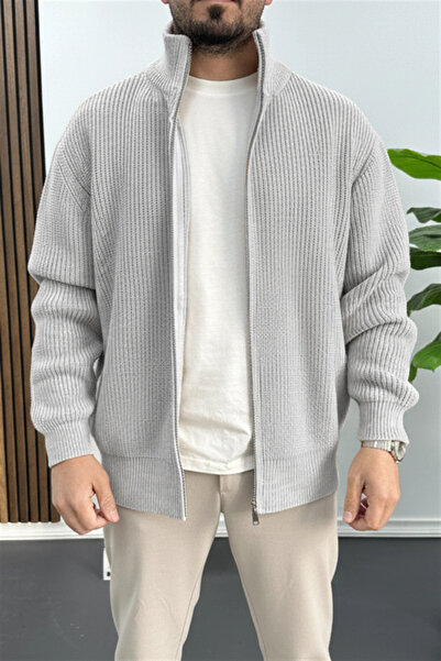 Edwox Men's Oversized Knit Cardigan Gray Edw433