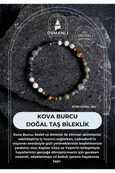 OSMANLI DOĞAL TAŞ Certified Aquarius Zodiac Natural Stone Bracelet (Sk:254)