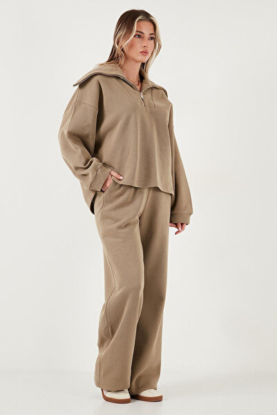 My Blog Light Khaki Semi-Zipper Corded Fabric Set - 51218