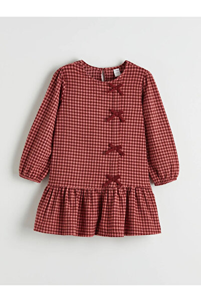 LC Waikiki فستان LCW للأطفال باللون الأحمر الداكن مع تفاصيل فيونكة للفتيات