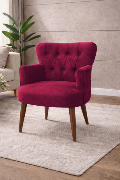 WATERYBROOK Modern Babyface Kumaş Berjer Koltuk – Ahşap Ceviz Ayaklı | BORDO