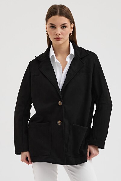 Lijuri Buttoned basic suede blazer jacket 6174