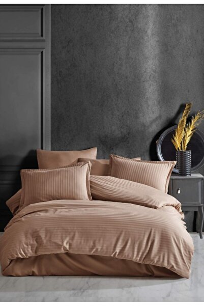 MarDyHome Striped Single Satin Duvet Cover Set Cinnamon