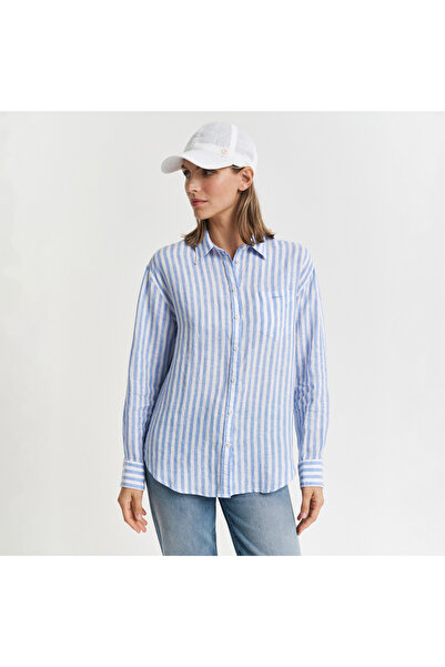 Gant Kadın Mavi Relaxed Fit Klasik Yaka Çizgili Gömlek