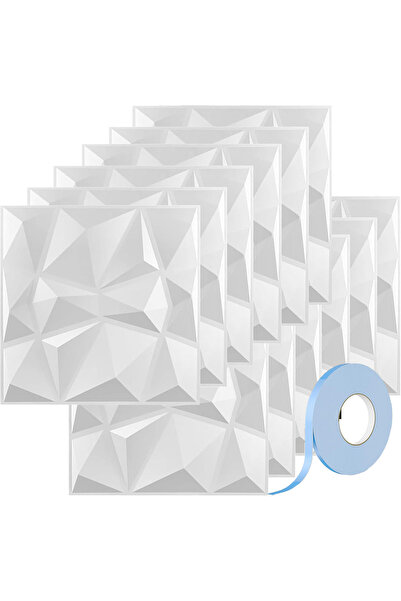 JOGAMS 12 Pcs 3D PVC Wall Panels Stone Effect 30×30 cm White with 50m Adhesiv...